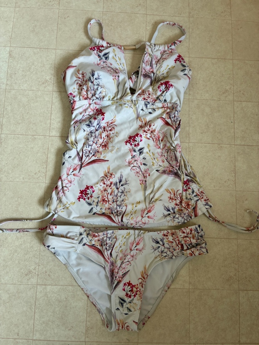 ANTONIO MELANI Tankini bathing Suit with Floral Pink & Green Accents Size 4